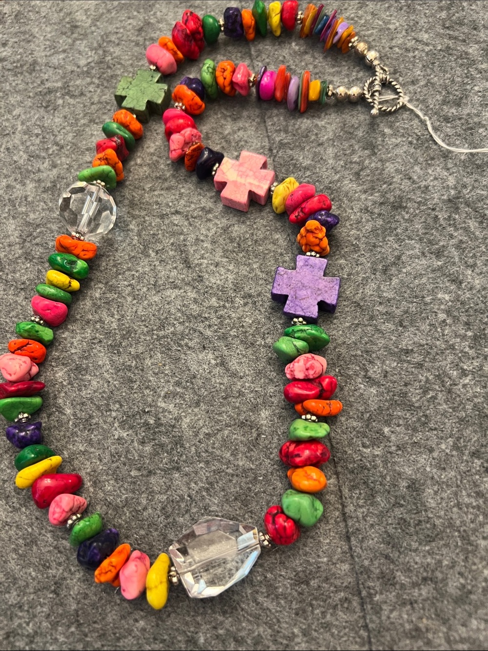 Multicolor Cross Bead Necklace - Bright Pink, Purple, Green, Orange, Yellow
